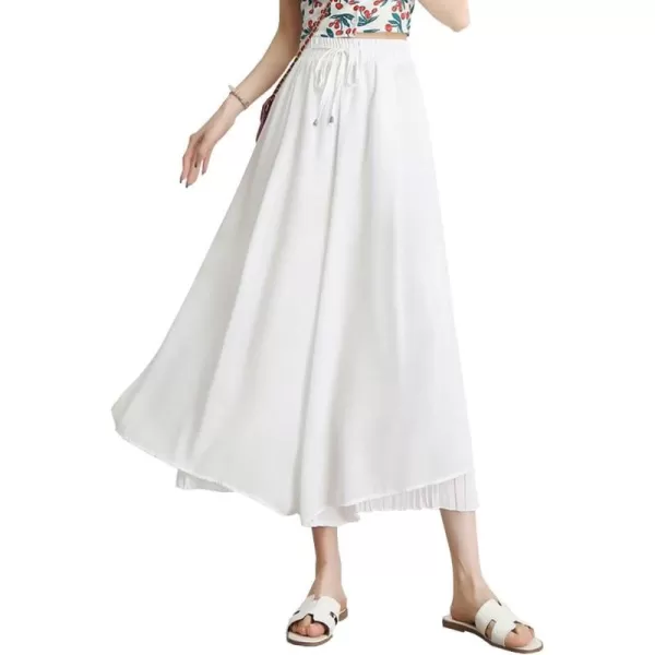 chouyatou Womens Chiffon Wide Leg Pants High Waist Pleated Culotte Palazzo Pants Side SlitWhite