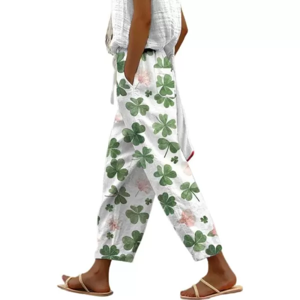 chouyatou Womens Vintage Floral Print High Elastic Waist Wide Leg Capri Beach Palazzo Pants with PocketsFloral White