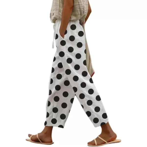 chouyatou Womens Vintage Floral Print High Elastic Waist Wide Leg Capri Beach Palazzo Pants with PocketsPolka Dot