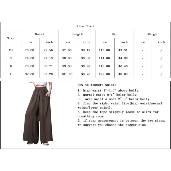 chouyatou Womens Baggy Elastic Waist Chinese Frog Button Wide Leg Linen PantsBrown