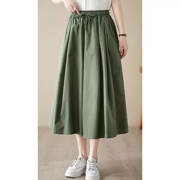 chouyatou Womens Summer Casual Cotton Culottes Pants Drawstring Wide Leg Capri Palazzo PantsGreen