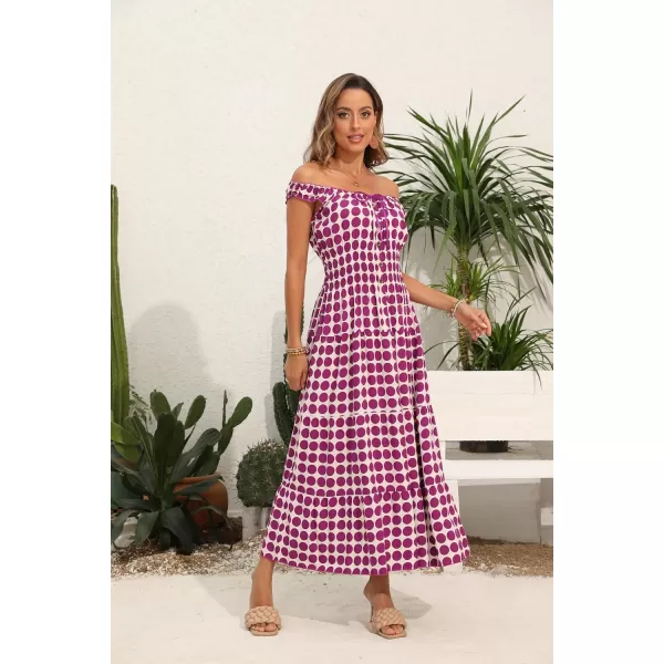 imageOSTOO Womens 2024 Summer Boho Floral Print Tiered Casual Flowy Long Maxi DressGrape Polka Dot