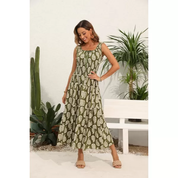 imageOSTOO Womens 2024 Summer Boho Floral Print Tiered Casual Flowy Long Maxi DressPrint Light Green