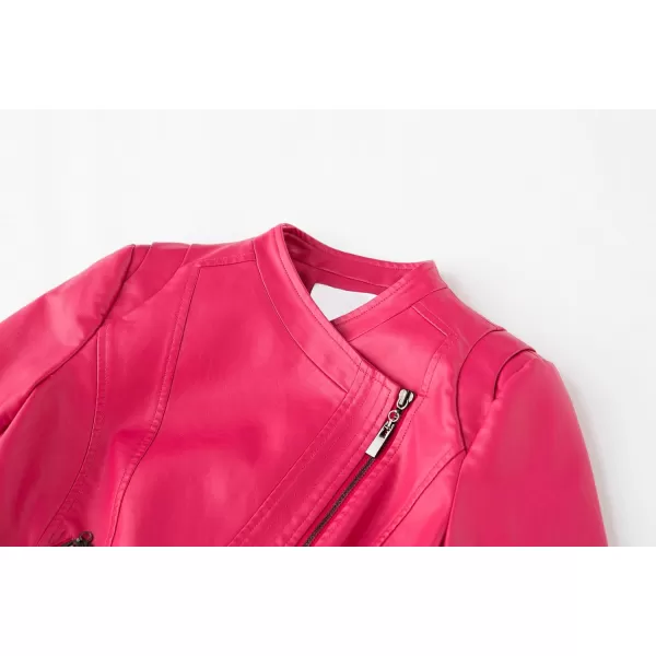 imagechouyatou Womens Casual Collarless Cropped Pu Leather Biker JacketRose