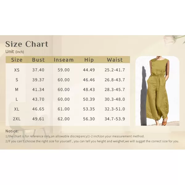 imagechouyatou Womens Elegant Sleeveless Linen Jumpsuits Casual Wide Leg Jumpsuit Pants RomperSleeved Distressed Green