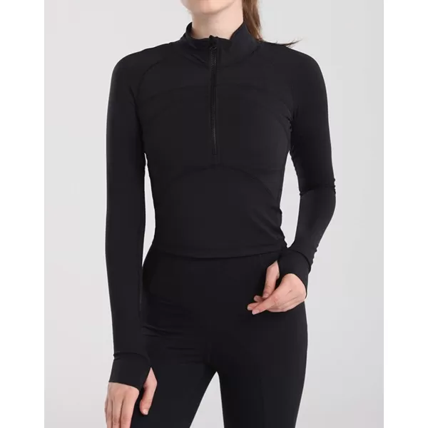 imagechouyatou Womens Lightweight Half Zip Athletic Track Performance Workout JacketBlack
