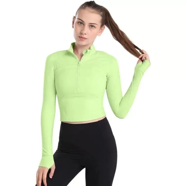 imagechouyatou Womens Lightweight Half Zip Athletic Track Performance Workout JacketBright Green