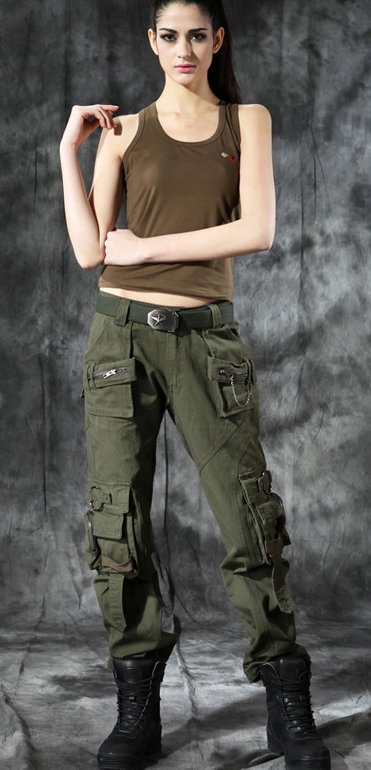 imagechouyatou Womens Casual Camouflage Multi Pockets Cargo Pants58army