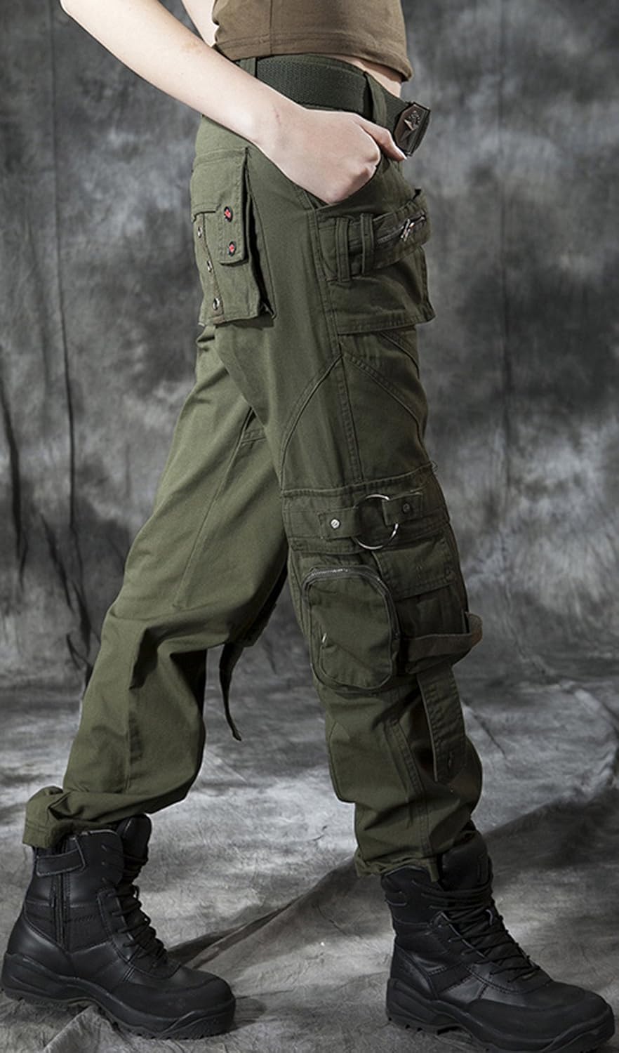 imagechouyatou Womens Casual Camouflage Multi Pockets Cargo Pants58army