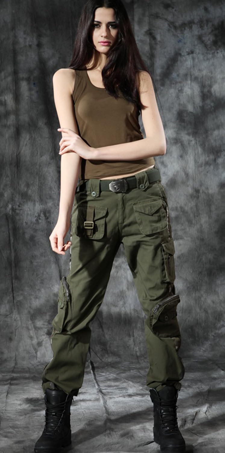 imagechouyatou Womens Casual Camouflage Multi Pockets Cargo PantsArmy