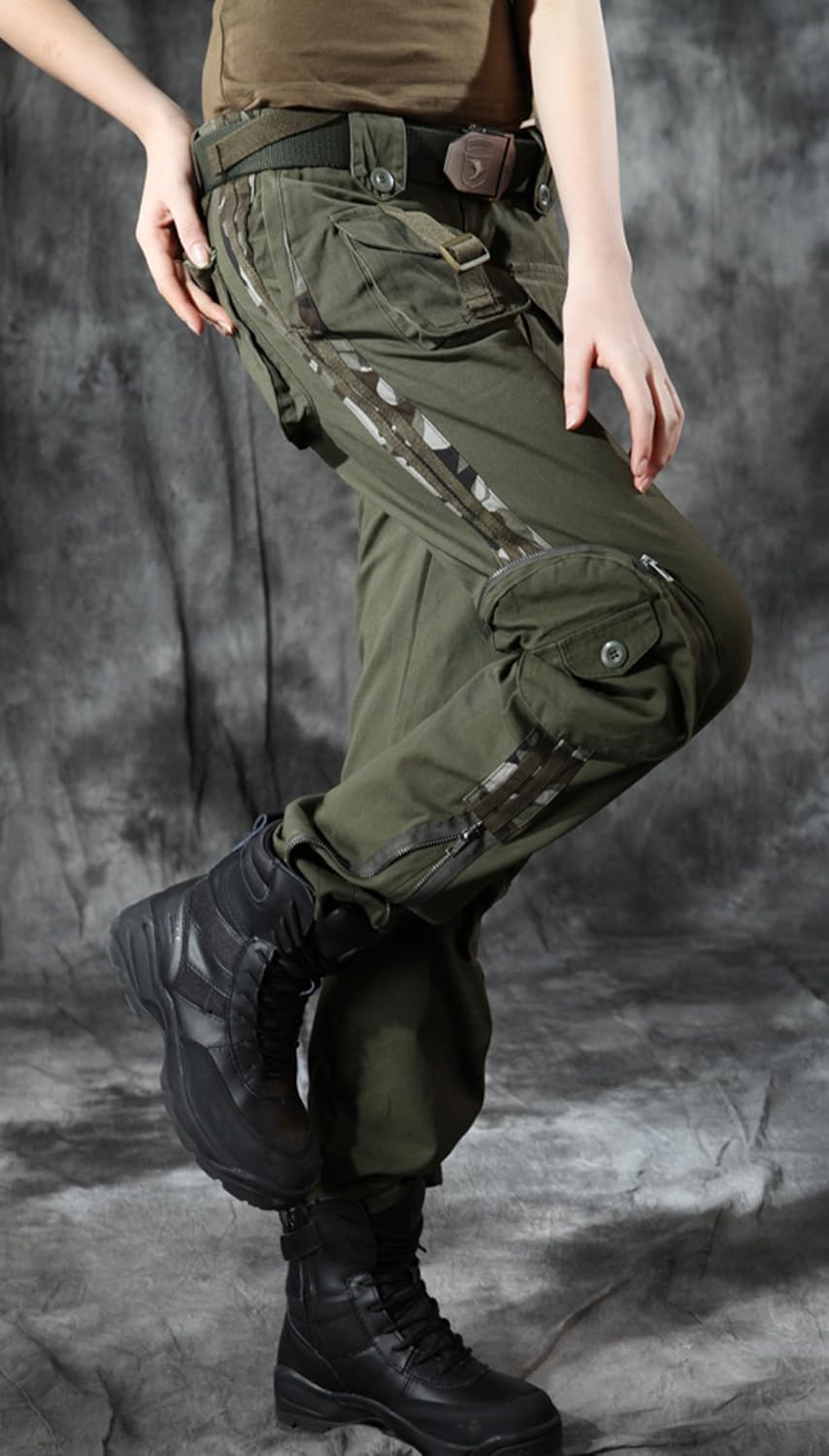 imagechouyatou Womens Casual Camouflage Multi Pockets Cargo PantsArmy