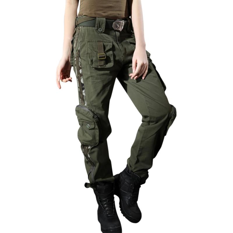 imagechouyatou Womens Casual Camouflage Multi Pockets Cargo PantsArmy
