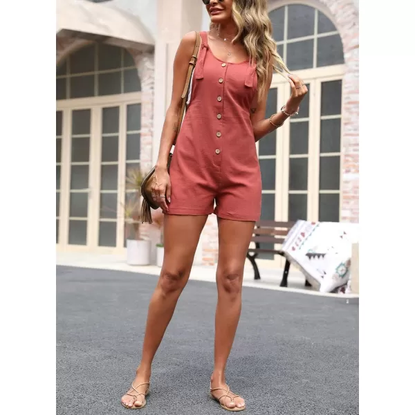 imagechouyatou Womens Casual Adjustable Strap Romper Shorts Button Down Sleeveless Overalls JumpsuitRed