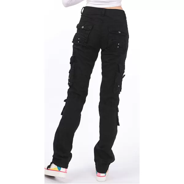 imagechouyatou Womens Casual Camouflage Multi Pockets Cargo Pants73black