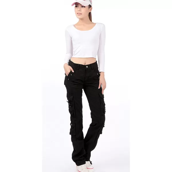 imagechouyatou Womens Casual Camouflage Multi Pockets Cargo Pants73black