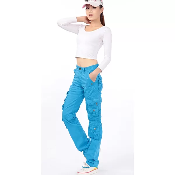 imagechouyatou Womens Casual Camouflage Multi Pockets Cargo Pants73blue