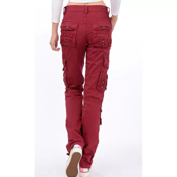 imagechouyatou Womens Casual Camouflage Multi Pockets Cargo Pants73darkred