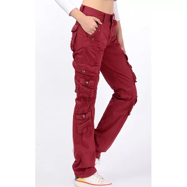 imagechouyatou Womens Casual Camouflage Multi Pockets Cargo Pants73darkred