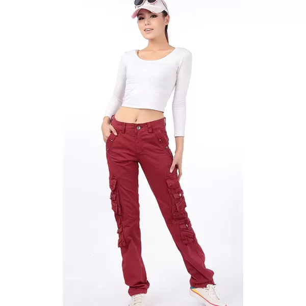 imagechouyatou Womens Casual Camouflage Multi Pockets Cargo Pants73darkred