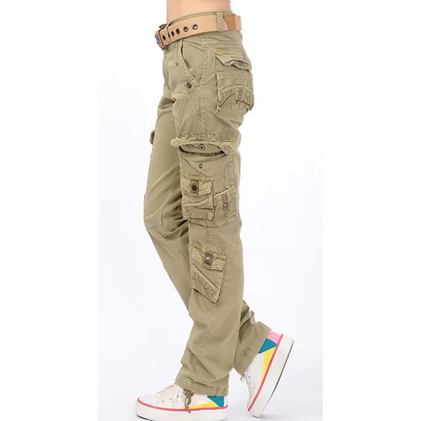 imagechouyatou Womens Casual Camouflage Multi Pockets Cargo Pants73khaki