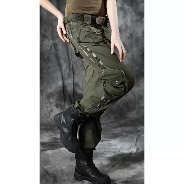 imagechouyatou Womens Casual Camouflage Multi Pockets Cargo PantsArmy