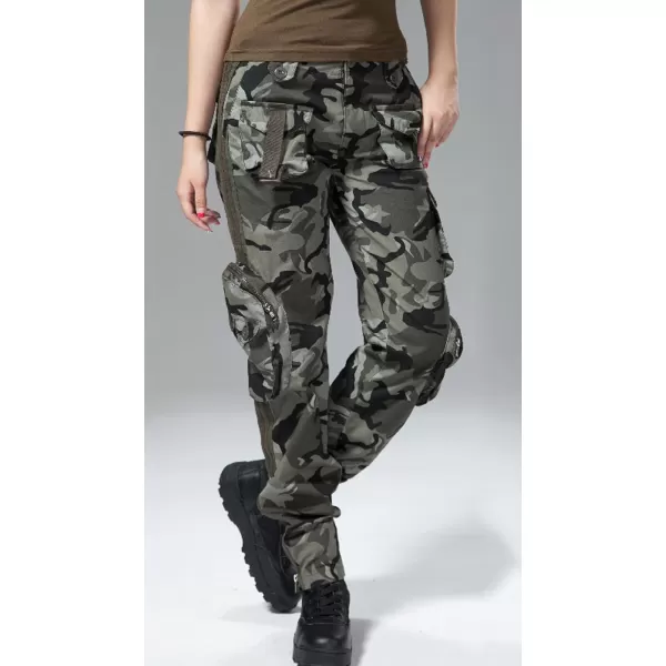 imagechouyatou Womens Casual Camouflage Multi Pockets Cargo PantsCamo