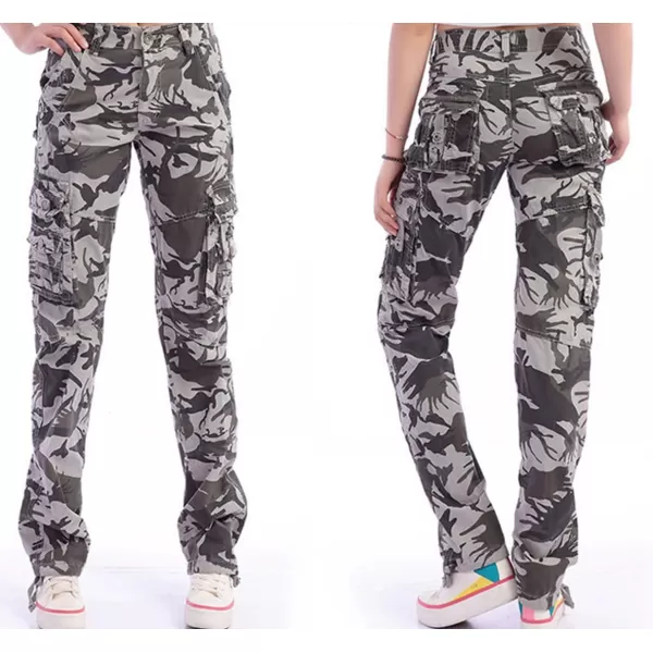 imagechouyatou Womens Casual Camouflage Multi Pockets Cargo PantsGray