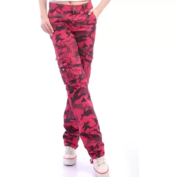 imagechouyatou Womens Casual Camouflage Multi Pockets Cargo PantsRed