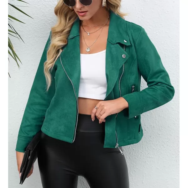 imagechouyatou Womens Classic Notched Lapel Asymmetric Zip Motorcycle Faux Suede Leather JacketGreen