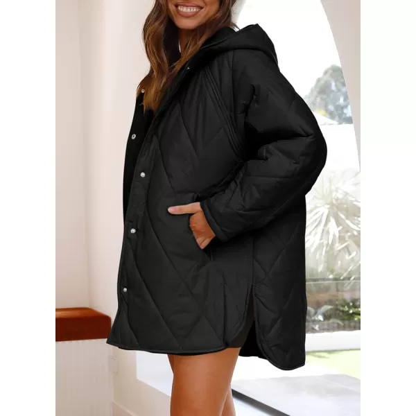 imagechouyatou Womens Winter Hooded Lightweight Puffer Jacket Oversized Quilted Jacket Casual Down CoatBlack