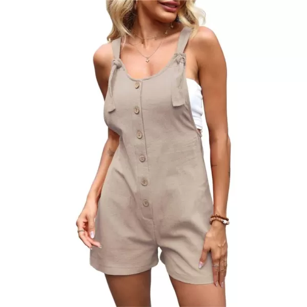 imagechouyatou Womens Casual Adjustable Strap Romper Shorts Button Down Sleeveless Overalls JumpsuitApricot