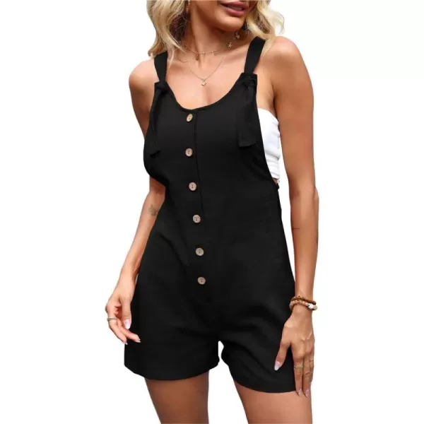 imagechouyatou Womens Casual Adjustable Strap Romper Shorts Button Down Sleeveless Overalls JumpsuitBlack