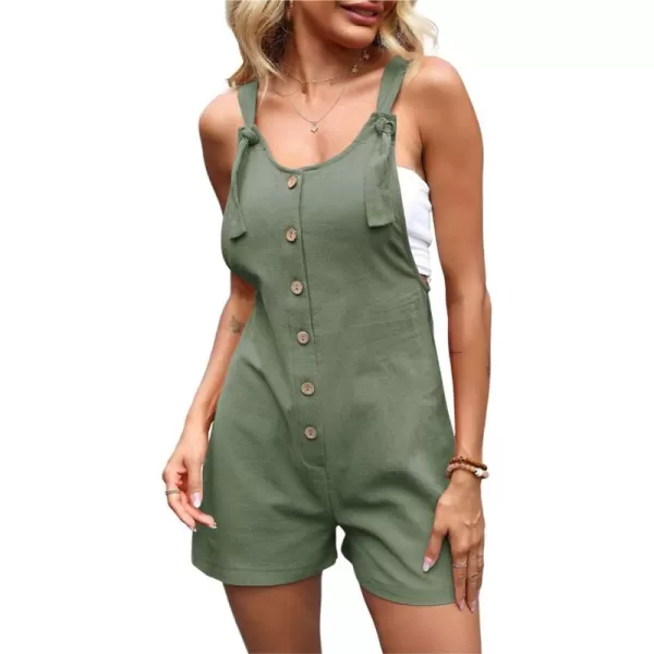imagechouyatou Womens Casual Adjustable Strap Romper Shorts Button Down Sleeveless Overalls JumpsuitGreen