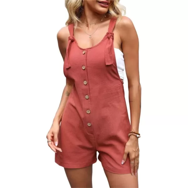 imagechouyatou Womens Casual Adjustable Strap Romper Shorts Button Down Sleeveless Overalls JumpsuitRed