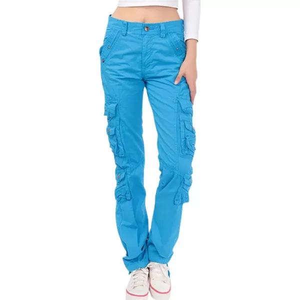 imagechouyatou Womens Casual Camouflage Multi Pockets Cargo Pants73blue