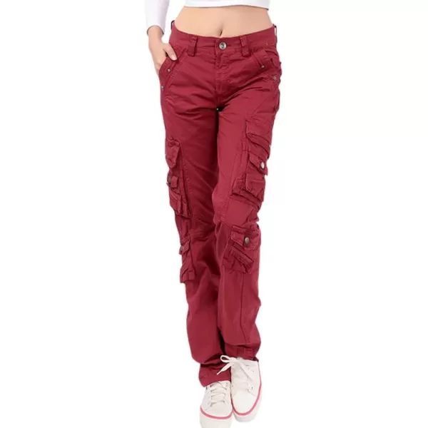 imagechouyatou Womens Casual Camouflage Multi Pockets Cargo Pants73darkred