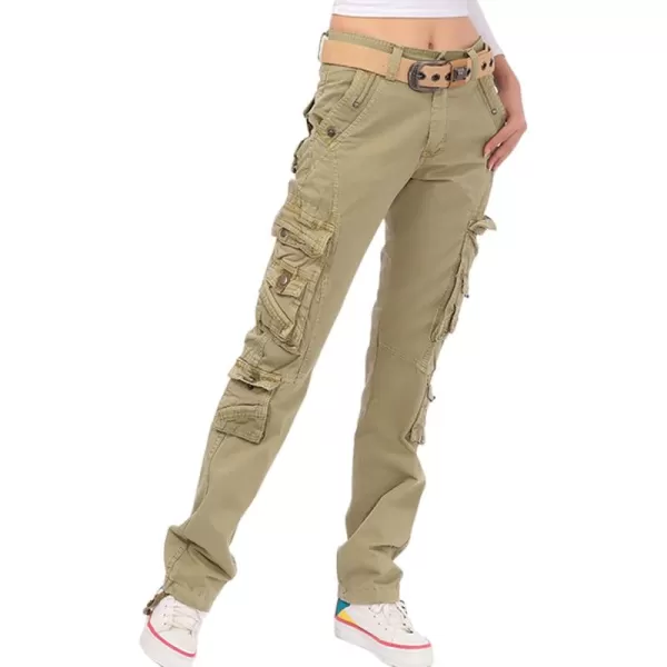 imagechouyatou Womens Casual Camouflage Multi Pockets Cargo Pants73khaki