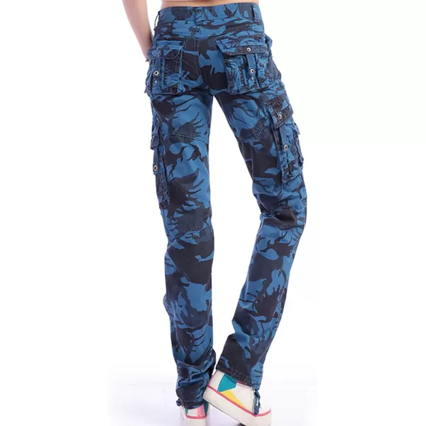imagechouyatou Womens Casual Camouflage Multi Pockets Cargo PantsBlue