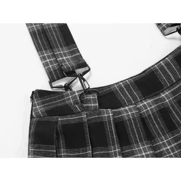 imagechouyatou Womens Cool Sweet ALine Decorative Strap Plaid Pleated Mini SkirtBlack
