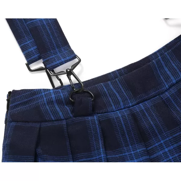 imagechouyatou Womens Cool Sweet ALine Decorative Strap Plaid Pleated Mini SkirtBlue