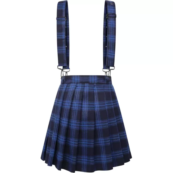 imagechouyatou Womens Cool Sweet ALine Decorative Strap Plaid Pleated Mini SkirtBlue