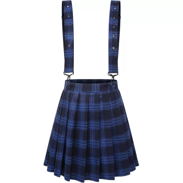 imagechouyatou Womens Cool Sweet ALine Decorative Strap Plaid Pleated Mini SkirtBlue