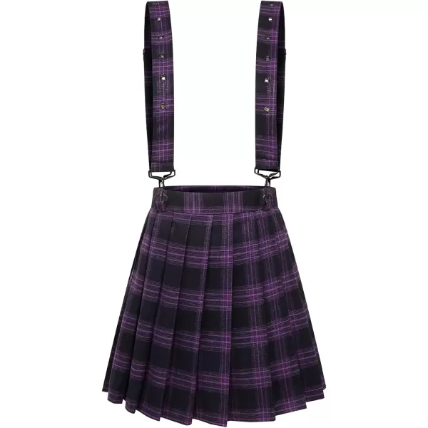 imagechouyatou Womens Cool Sweet ALine Decorative Strap Plaid Pleated Mini SkirtPurple