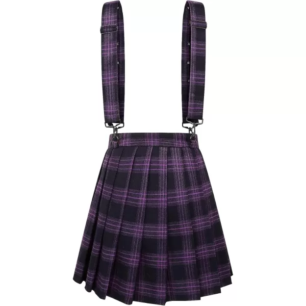 imagechouyatou Womens Cool Sweet ALine Decorative Strap Plaid Pleated Mini SkirtPurple