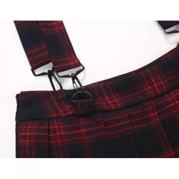 imagechouyatou Womens Cool Sweet ALine Decorative Strap Plaid Pleated Mini SkirtRed