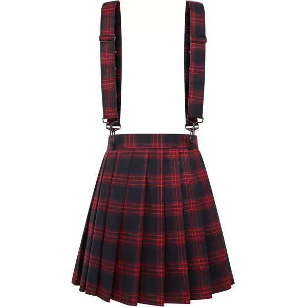 imagechouyatou Womens Cool Sweet ALine Decorative Strap Plaid Pleated Mini SkirtRed