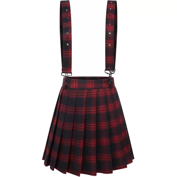 imagechouyatou Womens Cool Sweet ALine Decorative Strap Plaid Pleated Mini SkirtRed