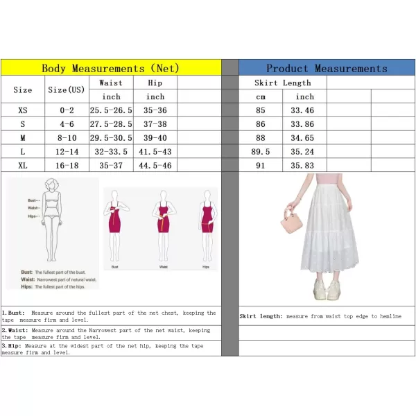 imagechouyatou Womens Lace Embroidery Eyelet Boho Skirt High Elastic Waisted Flowy Swing Midi Long SkirtWhite