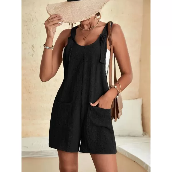 imagechouyatou Womens Summer Cute Short Overalls Loose Fit Sleeveless Casual Rompers Jumpsuits ShortsBlack