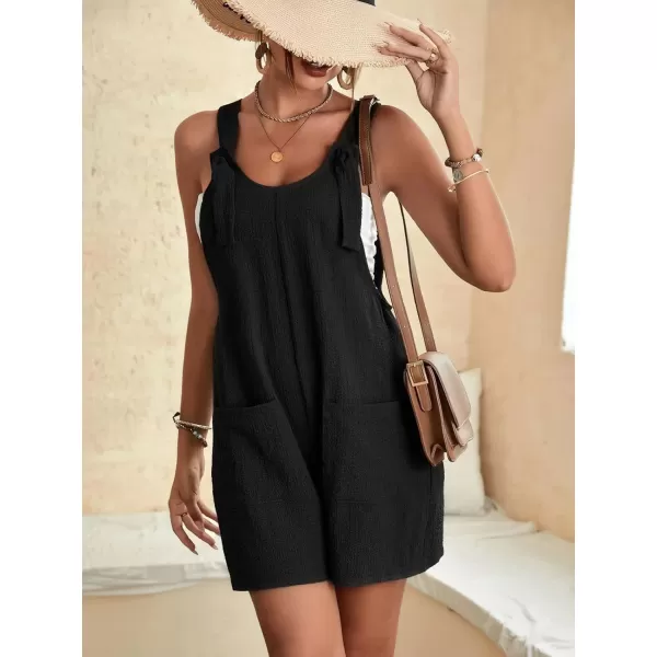 imagechouyatou Womens Summer Cute Short Overalls Loose Fit Sleeveless Casual Rompers Jumpsuits ShortsBlack